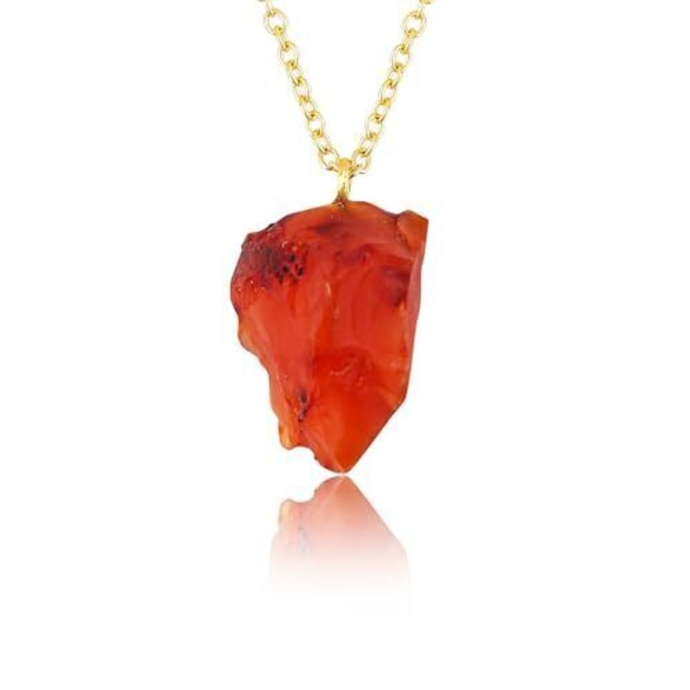 2070 Raw Carnelian Gemstone Necklace – Natural Crystal Pendant on 18K Gold